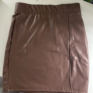 Brown leather mini skirt